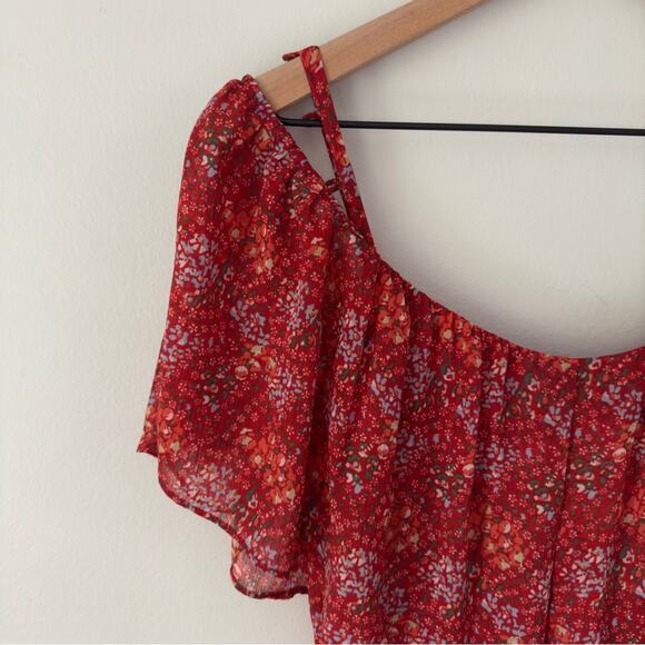 Rebecca Minkoff Lynne Dress Floral Tiered Ruffle Dress Cold Shoulder Cutout Mini - Picture 6 of 14